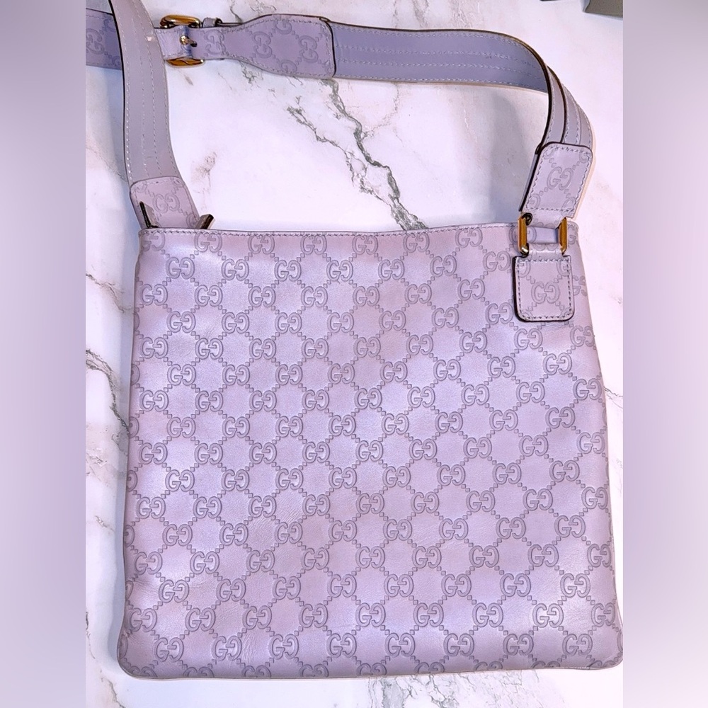 ~ SOLD ~ GUCCI Guccissima Leather
Crossbody in Lavender